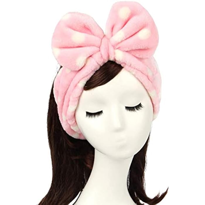 Excefore Super Soft Caroset Wash Cosmetic Headband, Headbands for Washing Face Shower Spa Mask Soft Carol Fleece Hairlace Headband Turban Bowknot Washing Face - Image 1